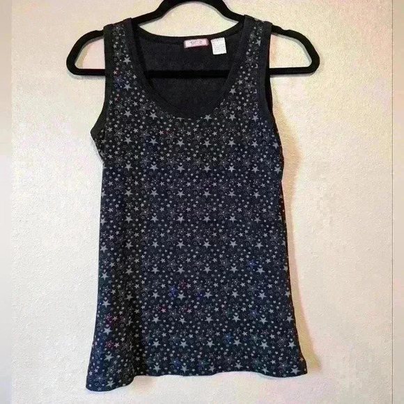 Deb Tops - Vintage 90s DEB tank size Large black base pink/green/blue stars